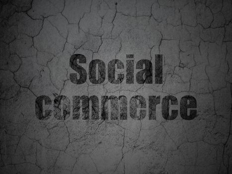 Advertising concept: Black Social Commerce on grunge textured concrete wall background