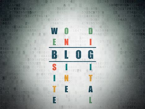 Web development concept: Painted blue word Blog in solving Crossword Puzzle on Digital Paper background