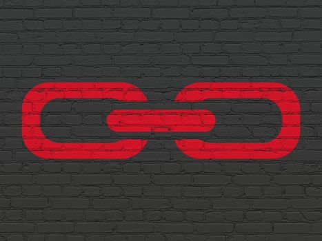 Web development concept: Painted red Link icon on Black Brick wall background