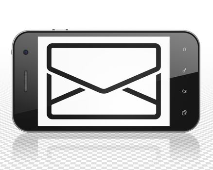 Business concept: Smartphone with black Email icon on display, 3D rendering