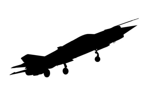  Silhouette of military plane, isolated on a white background.