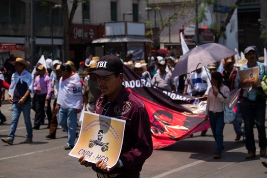 MEXICO, Mexico City: Hundreds march through Mexico City on April 11, 2016 — the day following revolutionary Emiliano Zapata's death anniversary — to draw attention to desires of several indigenous communities. Campesinos, people who live in the rural areas- from all Mexican states, came to the capital to express their discontent with the government. The demonstration was also held to commemorate the famous revolutionary Emilio Zapata.