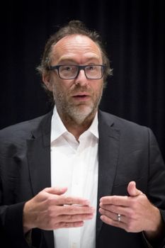 CANADA, Montreal: American co-founder of online encyclopedia Wikipedia and internet entrepreneur Jimmy Wales delivers a speech during a conference held by the Board of Trade of Metropolitan Montreal (CMM in French), in Montreal, Quebec, on April 11, 2016.