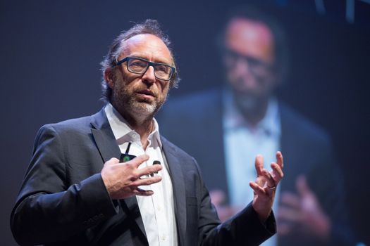 CANADA, Montreal: American co-founder of online encyclopedia Wikipedia and internet entrepreneur Jimmy Wales delivers a speech during a conference held by the Board of Trade of Metropolitan Montreal (CMM in French), in Montreal, Quebec, on April 11, 2016.