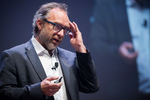 CANADA, Montreal: American co-founder of online encyclopedia Wikipedia and internet entrepreneur Jimmy Wales delivers a speech during a conference held by the Board of Trade of Metropolitan Montreal (CMM in French), in Montreal, Quebec, on April 11, 2016.