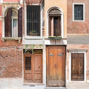 Collage of house doors and windows, architecture concept