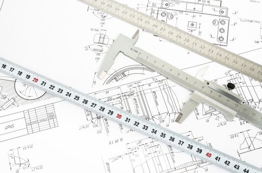 Architecture plan with measure tape and ruler. Building concept