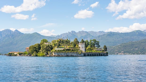 Pictured Isolabella island with its beautiful gardens and its wonderful baroque statues, Lake Maggiore, Stresa, Italy.