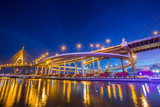 Night light Bhumibol 1 Bridge, bridge communications industry Transport of Thailand.