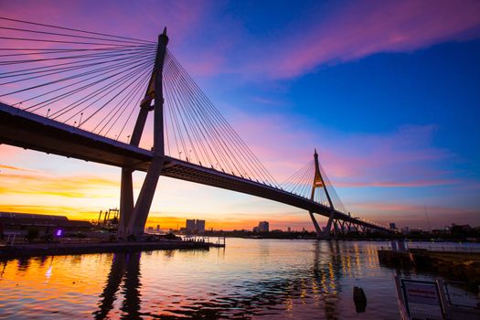 Sunset Bhumibol 1 Bridge, bridge communications industry Transport of Thailand.