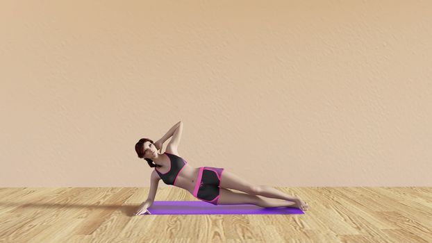 Yoga Class Side Plank Pose Illustration with Female Instructor 