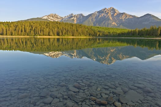 Beautiful Patrica Lake just after sunrise, Jasper National Park, Alberta, Canada