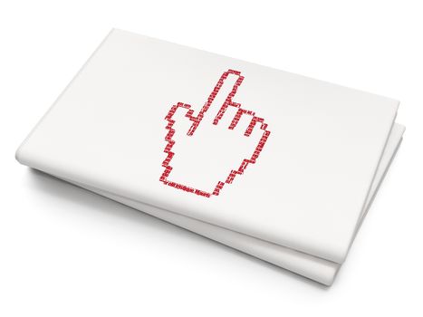 Social media concept: Pixelated red Mouse Cursor icon on Blank Newspaper background, 3D rendering