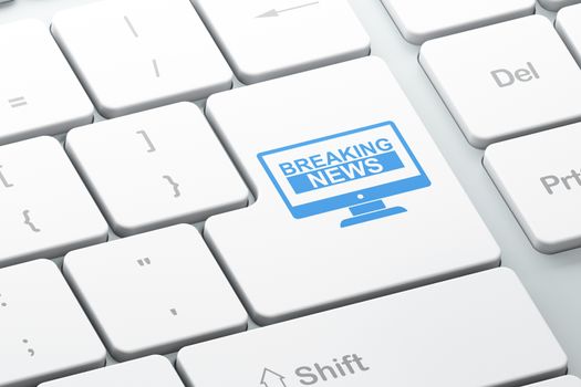 News concept: Enter button with Breaking News On Screen on computer keyboard background, 3D rendering