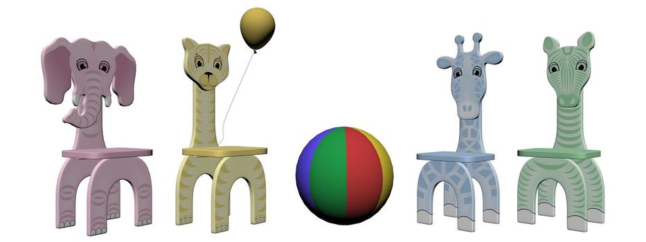 Four chairs of school and ball