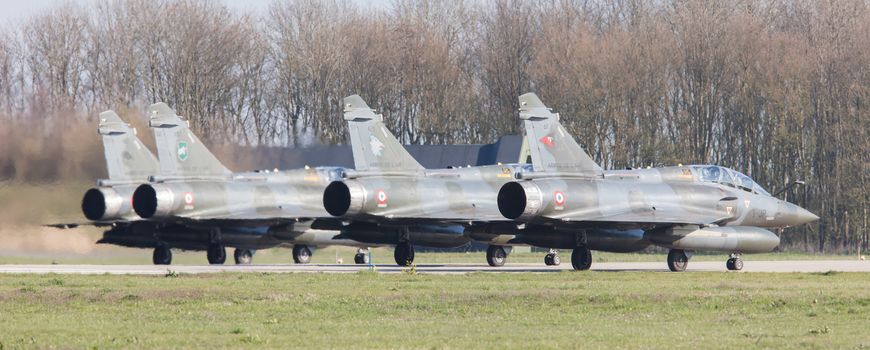 LEEUWARDEN, NETHERLANDS - APRIL 11, 2016: French Air Force Dassault Mirage 2000N during the exercise Frisian Flag. The exercise is considered one of the most important NATO training events this year.