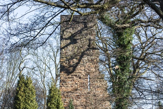 Ruin and tower of the castle Luttelnau in Essen Kettwig on the Ruhr River.