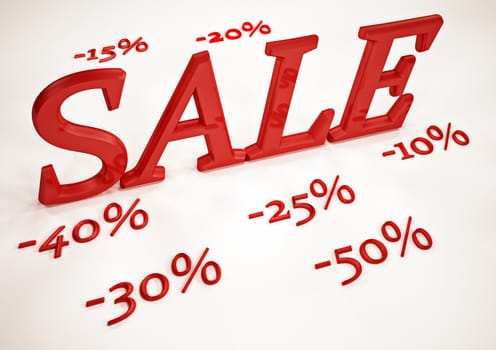 Glossy three-dimensional inscription Sale as a sign.