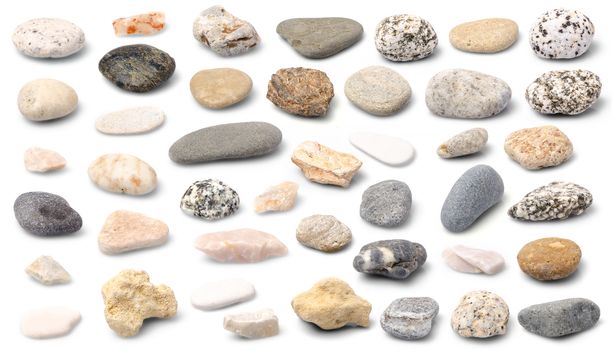 Set of a plenty of stones isolated on white background.