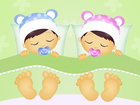 illustration of babies sleeping in the bed