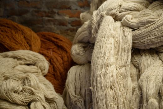 Heap of wool in a rug factory