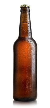 Brown bottle of beer isolated on a white background