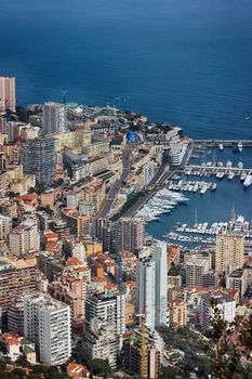 Aerial View of Port Hercule, Monte-Carlo and the Mediterranean Sea in Monaco