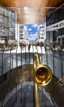 MILAN , LOMBARDIE,  ITALY - AUGUST 30 2015 : Porta Nuova, the Golden Trumpets Installation by Garutti
