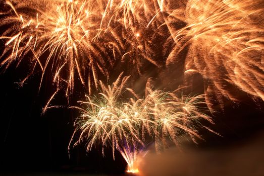 Colorful fireworks on the black sky background