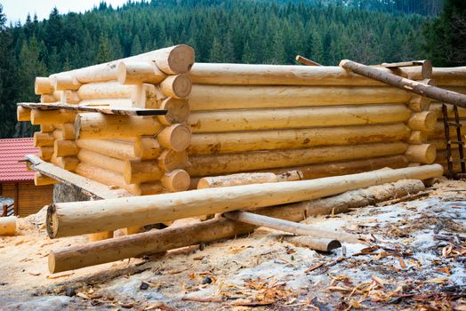 Country wooden house. Construction's details of the loghouse.