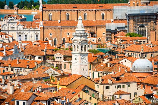 Venice roofs from above. Aerial view of houses, sea and palaces from San Marco tower