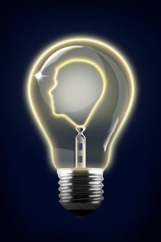 Concept Illustration of Human Face Inside Lightbulb