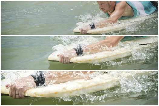 Man Body Boarder surfing on the waves Sea beach