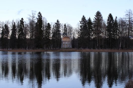 Eagle Pavilion near White Lake in Gatchina park in December 2015.