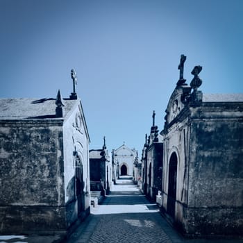 Small Catholic Cemetery in the Portugal Village, Vintage Style Toned Picture 