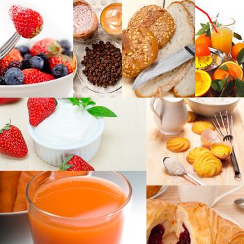 ealthy fresh nutritious vegetarian breakfast collage composition set