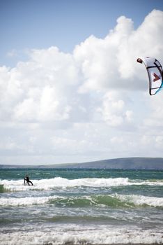 kite surfer on beautiful waves at beach in ballybunion county kerry ireland on the wild atlantic way