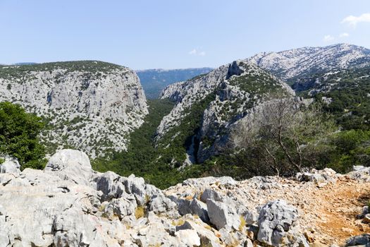 Archaeological site of Tiscali nuragic village in Dorgali, Sardinia, Italy