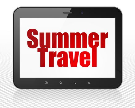 Travel concept: Tablet Pc Computer with red text Summer Travel on display, 3D rendering