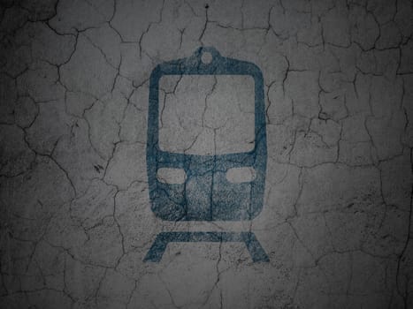Vacation concept: Blue Train on grunge textured concrete wall background