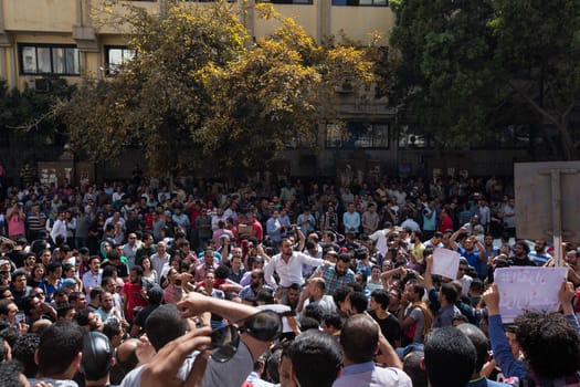 EGYPT, Cairo: Thousands take part in a protest against the decision to hand over control of two strategic Red Sea islands, namely Tiran and Sanafir, to Saudi Arabia, in front of the Syndicate of Journalists building, in Cairo, on April 15, 2016.