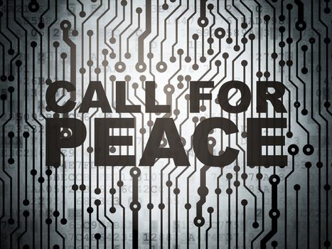 Political concept: circuit board with  word Call For Peace, 3D rendering