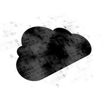 Cloud technology concept: Pixelated black Cloud icon on Digital background