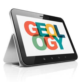 Science concept: Tablet Computer with Painted multicolor text Geology on display, 3D rendering