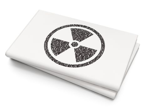 Science concept: Pixelated black Radiation icon on Blank Newspaper background, 3D rendering