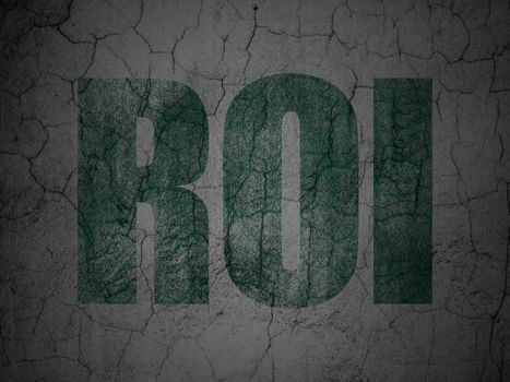 Business concept: Green ROI on grunge textured concrete wall background