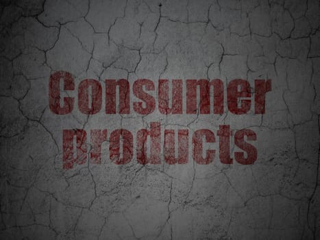 Business concept: Red Consumer Products on grunge textured concrete wall background