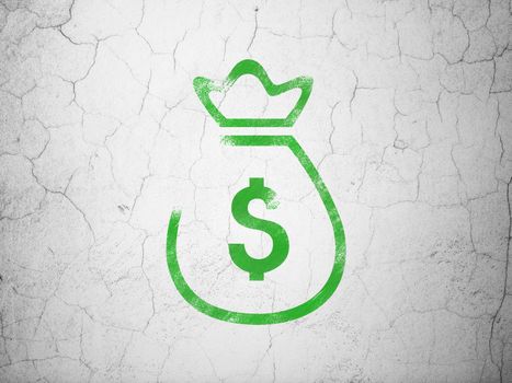 Money concept: Green Money Bag on textured concrete wall background