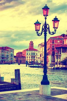 Lamp on the streen at Grand Canal near San Marco Square in Venice, Italy. Instagram like filter