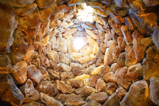 Inside the ancient tower. Nuraghe culture, Sardinia, Italy